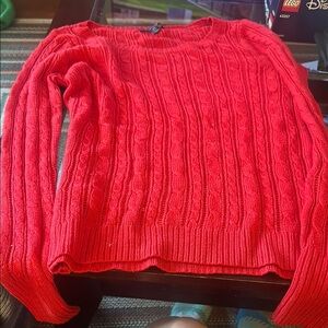 American Eagle Outfitters Red Crew Neck Sweater with Cable Knit